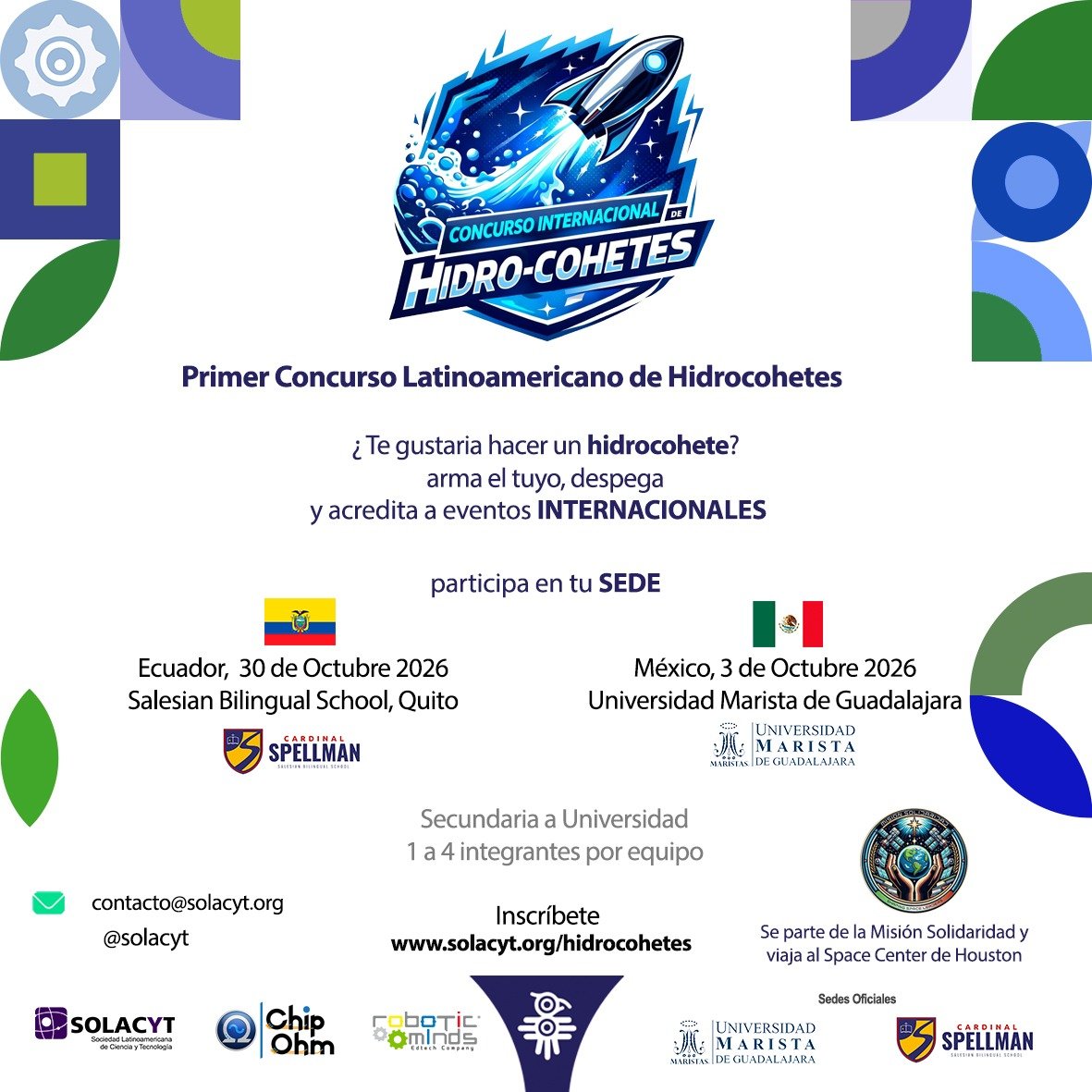 Poster del Concurso Internacional de Hidrocohetes: sedes Ecuador y México 2026